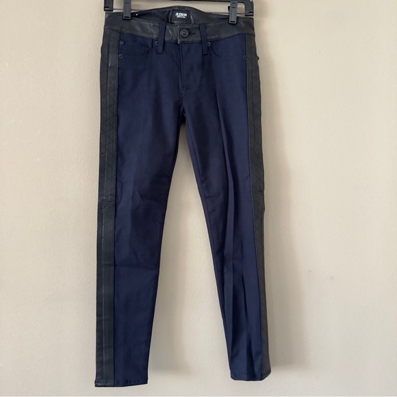 NWT Navy Hudson Jeans Leeloo Quilted Leather Stripe 25 Retail $298 - Picture 3 of 12